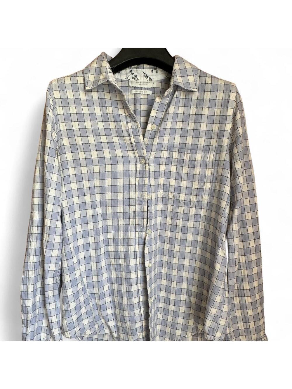 Lucky Brand Blue 99% Cotton Farmer Girl Button-Up Plaid Fall Flannel Size XS